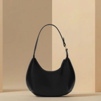 Customized Wholesale New Women's Handbags High-quality Durable Half Moon Shaped Design Fashionable PU Leather Zipper Solid Color